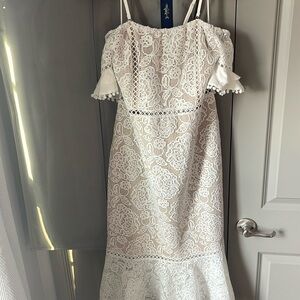 Off the shoulder white lace dress